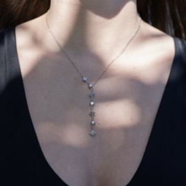 Collier Y strass argenté